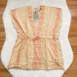 Prana V-Neck Cover-Up Mini Dress/Tunic Shirt, Organic Cotton, Orange, Small